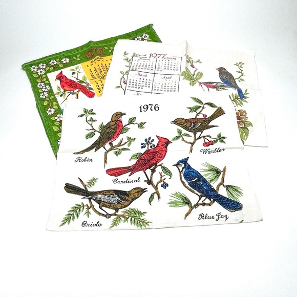 Set of 3 Vintage Bird Calendar Tea Towels 1972, 1976, 1977 - Picture 3 of 9